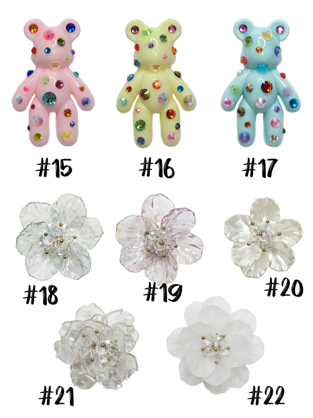 Butterfly, Flower, Dazzle Teddy Bear and Donut Clog Charms