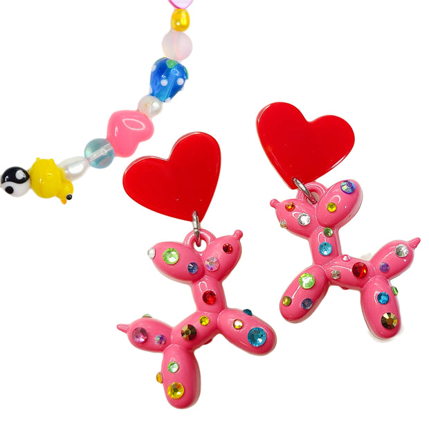 Dazzle Pink Balloon Dog Earring