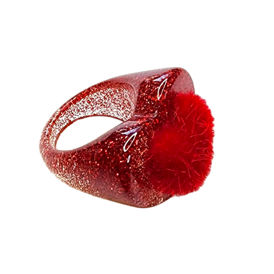 Red Fluffy Chunky Ring